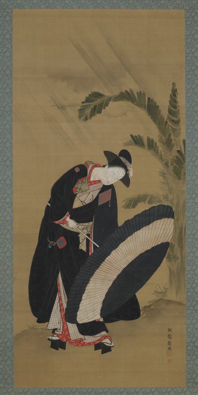 Summer: a young woman putting up an umbrella, Edo period, c.1772-80 by Isoda Koryusai